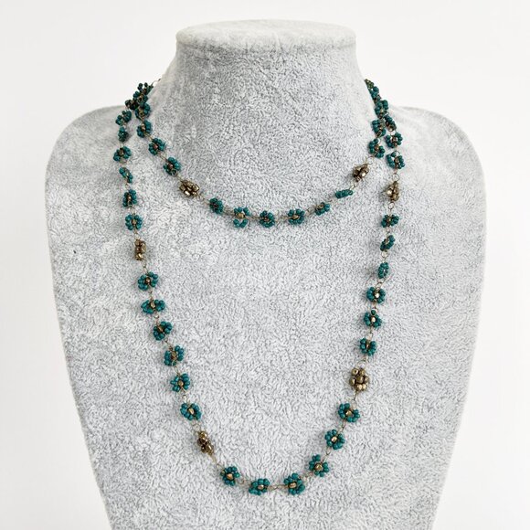 Vintage Handmade Beaded Flower Long Choker Dainty Bohemian Hand Made Wire Boho - Picture 4 of 4